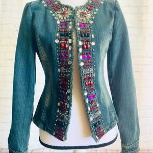Vintage Jeweled Denim Jacket - size Medium